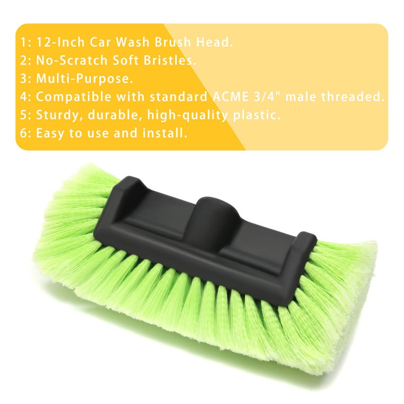 Forgrace 12" Car Wash Brush with Soft Bristle Auto RV Truck Boat Camper Car Exterior Washing Heavy Duty Tri-Level Dip Green - Image 3